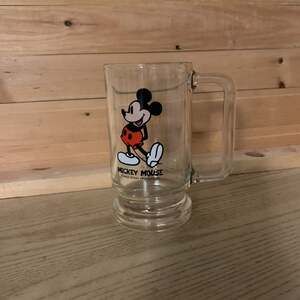 Vintage Mickey Mouse Handled Glass Stein Mug - Walt Disney Productions